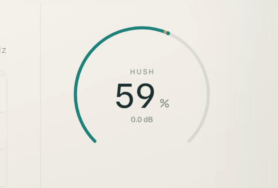The Hush dial with the Auto button, a live reduction trace, and input and output meters below it.