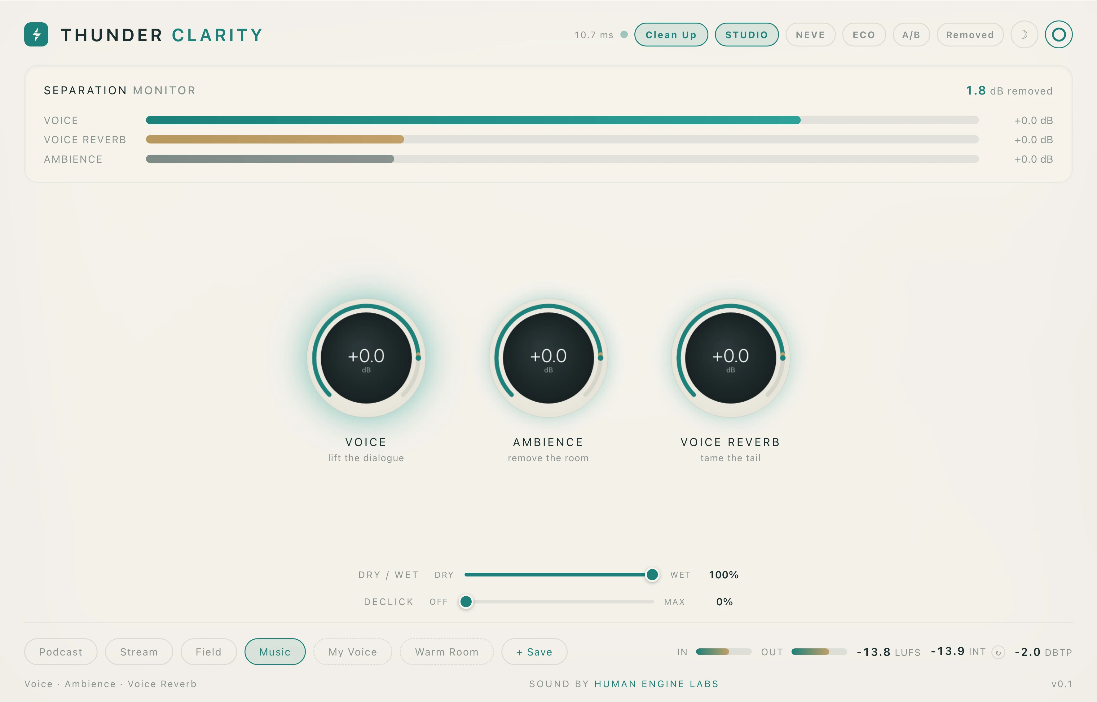 The Thunder Clarity interface.